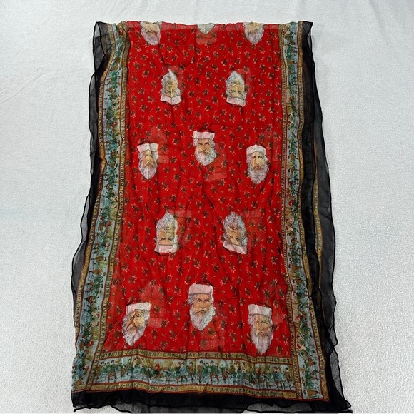 Vintage ATG All That Glitters Elegant Red/Black Santa Claus Women's Scarf 57”L - Picture 11 of 14